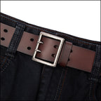 Men's Dark Brown Leather Belt with Double Pin Buckle
