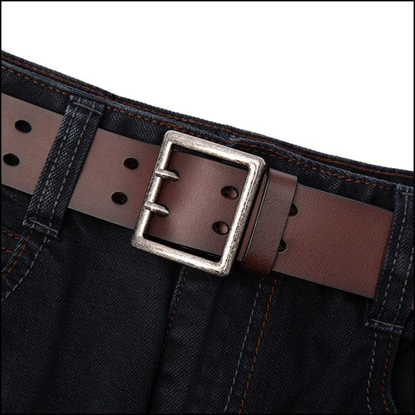 Men's Dark Brown Leather Belt with Double Pin Buckle