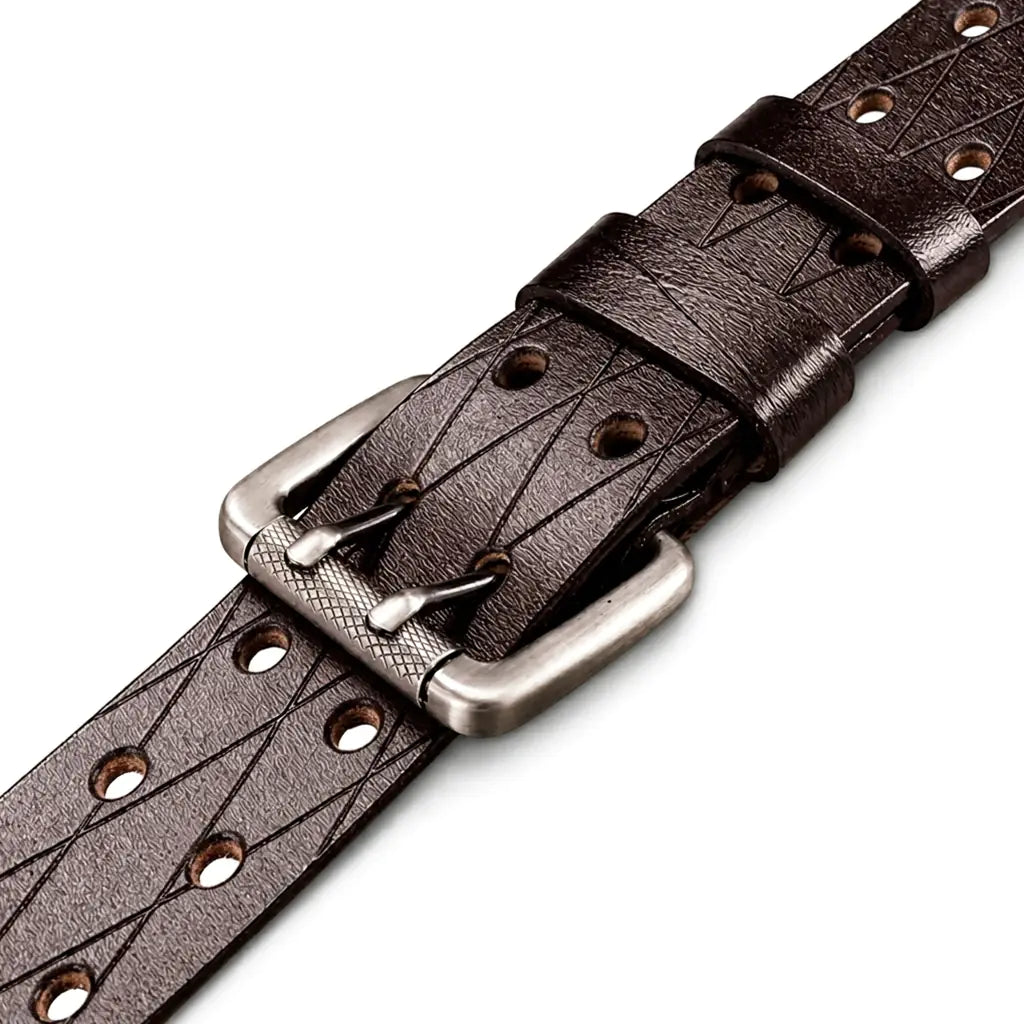 Men's Dark Brown Perforated Leather Double-Prong Belt