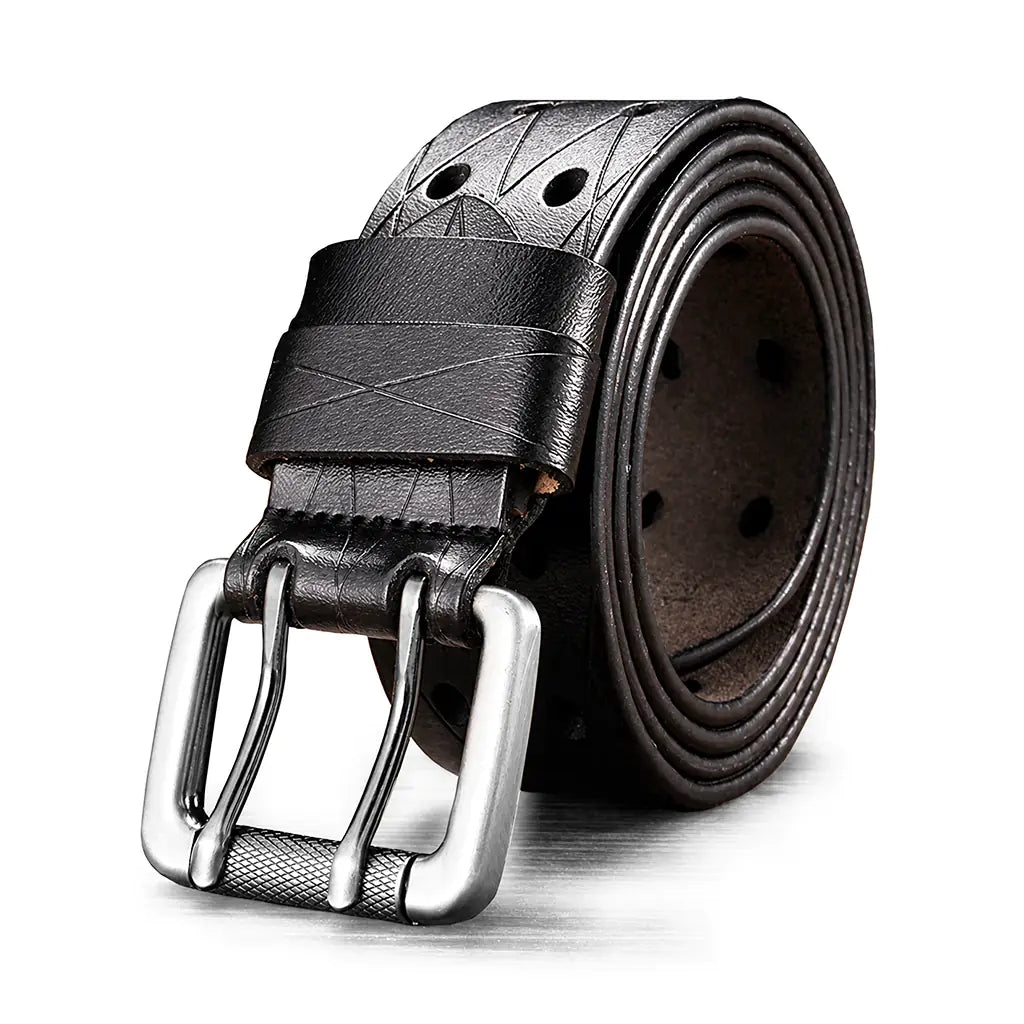 Black Leather Military Belt