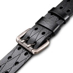 Men's Black Leather Perforated Double-Prong Belt