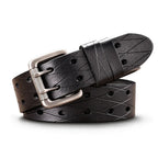 Men's Black Leather Perforated Double-Prong Belt