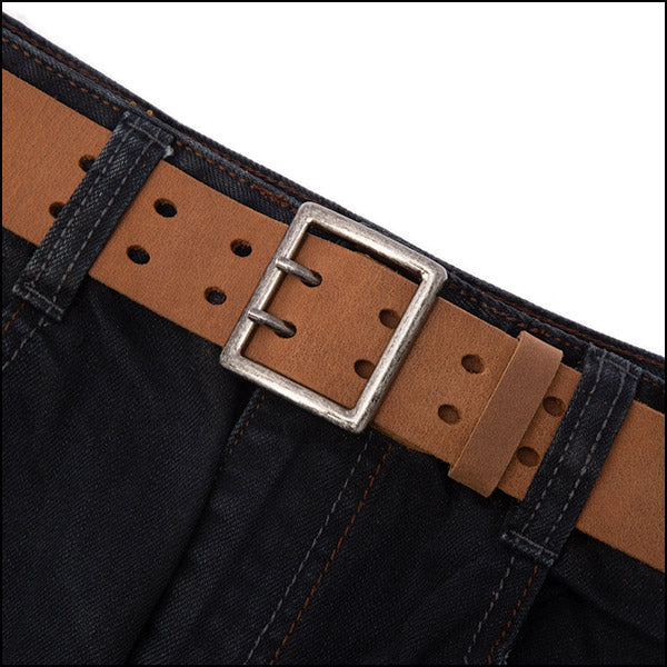 Casual Saddle Brown Leather Belt with Double-Prong Buckle