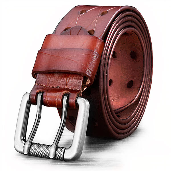 Burgundy Leather Military Belt