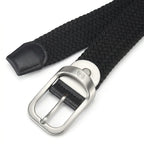Men's Black Braided Stretch Belt with Metal Buckle