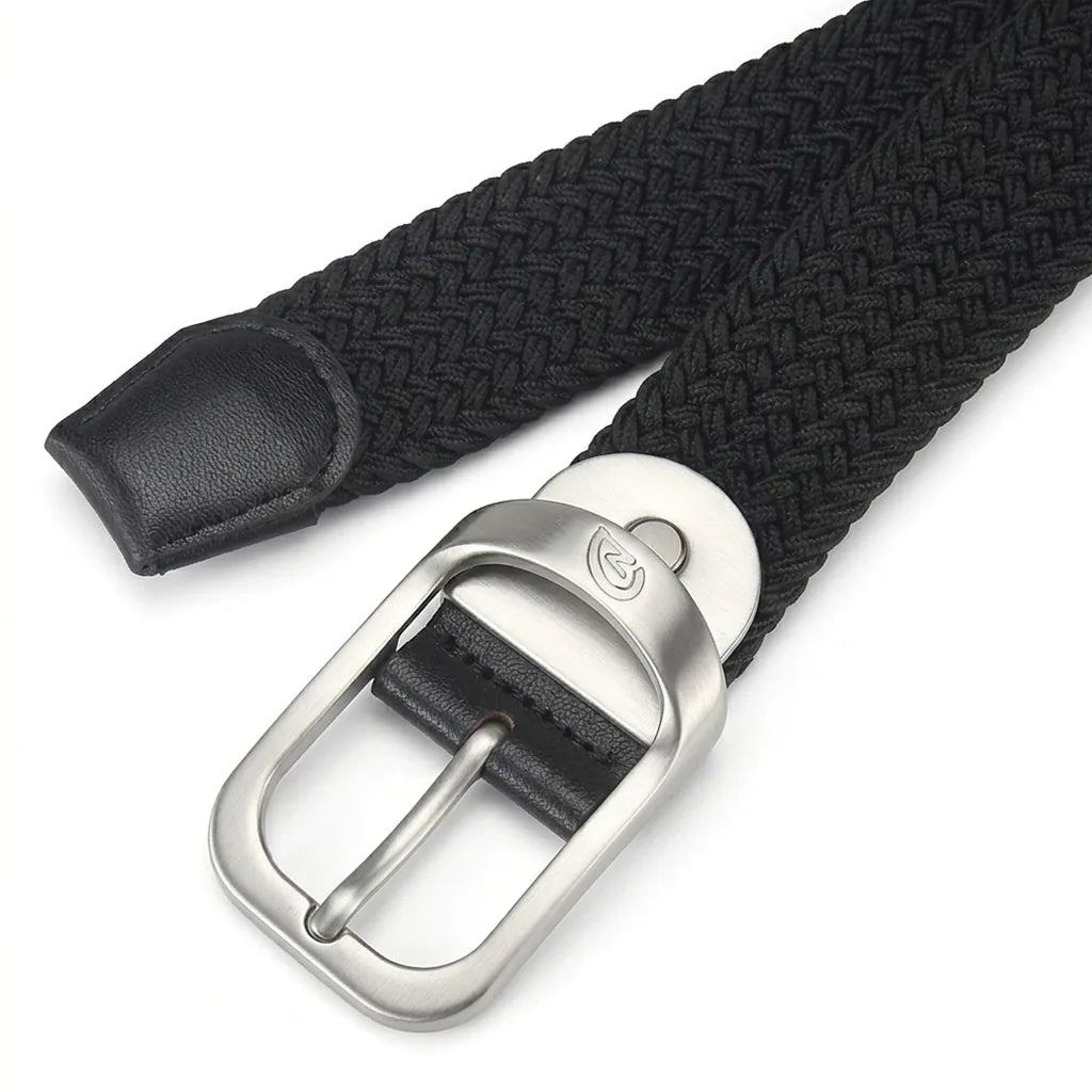 Men's Black Braided Stretch Belt with Metal Buckle