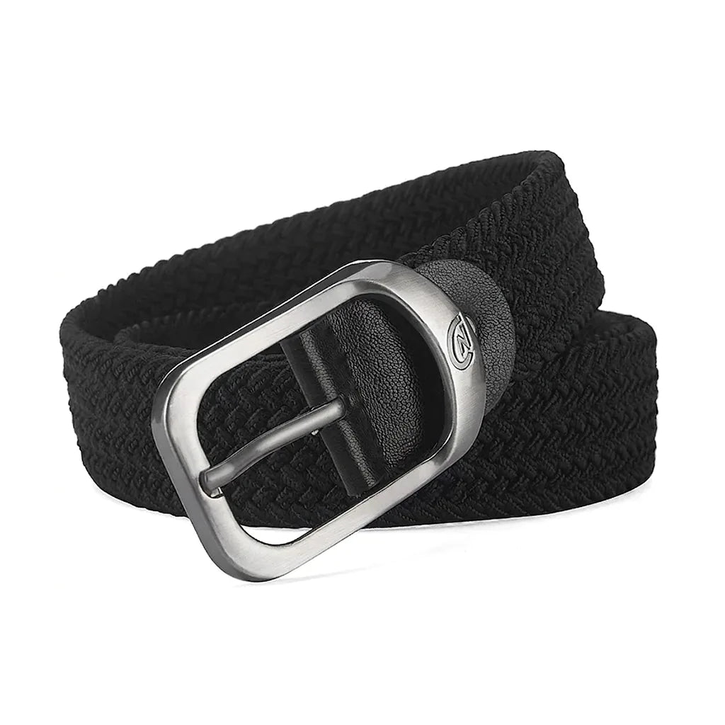Men's Black Braided Stretch Belt with Metal Buckle