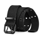 Unisex Black Webbing Belt with Double-Prong Buckle