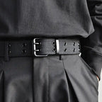Unisex Black Webbing Belt with Double-Prong Buckle
