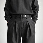 Unisex Black Webbing Belt with Double-Prong Buckle