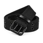 Unisex Black Webbing Belt with Double-Prong Buckle