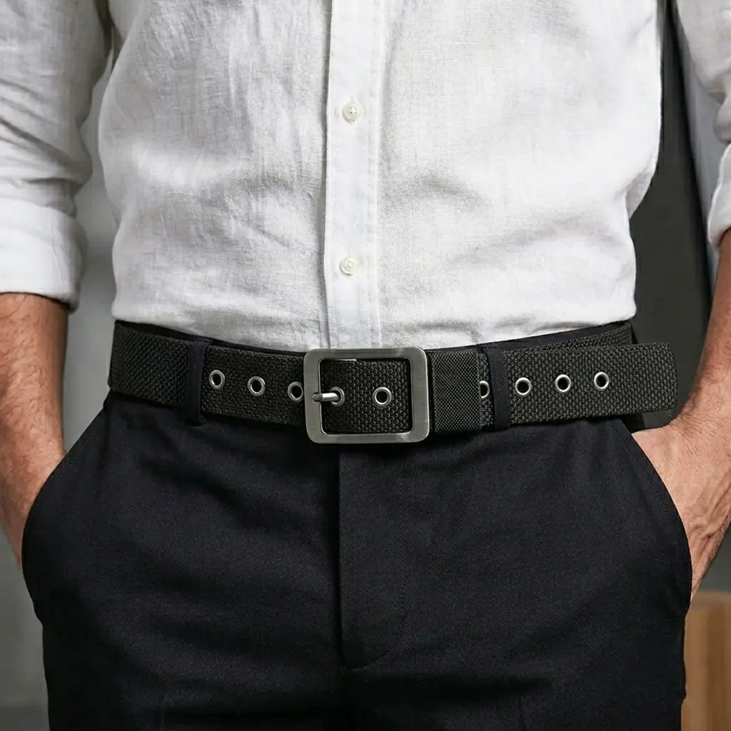 Black Nylon Webbing Belt with Gunmetal Buckle