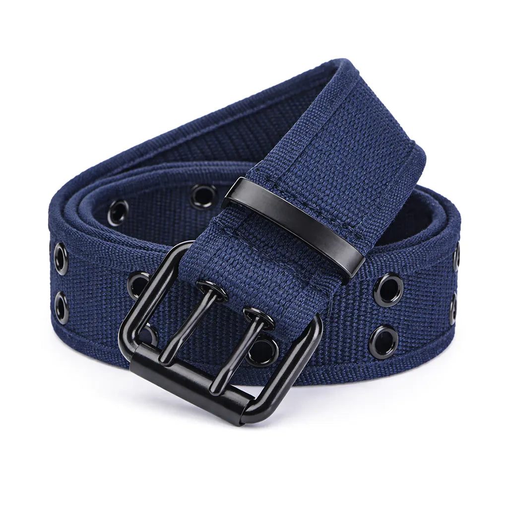 Casual Navy Blue Canvas Double Prong Belt