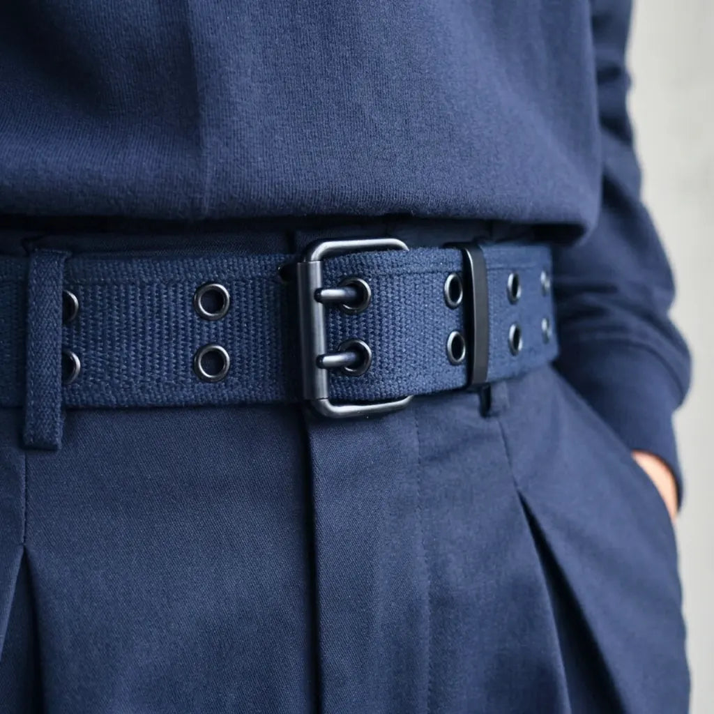 Casual Navy Blue Canvas Double Prong Belt