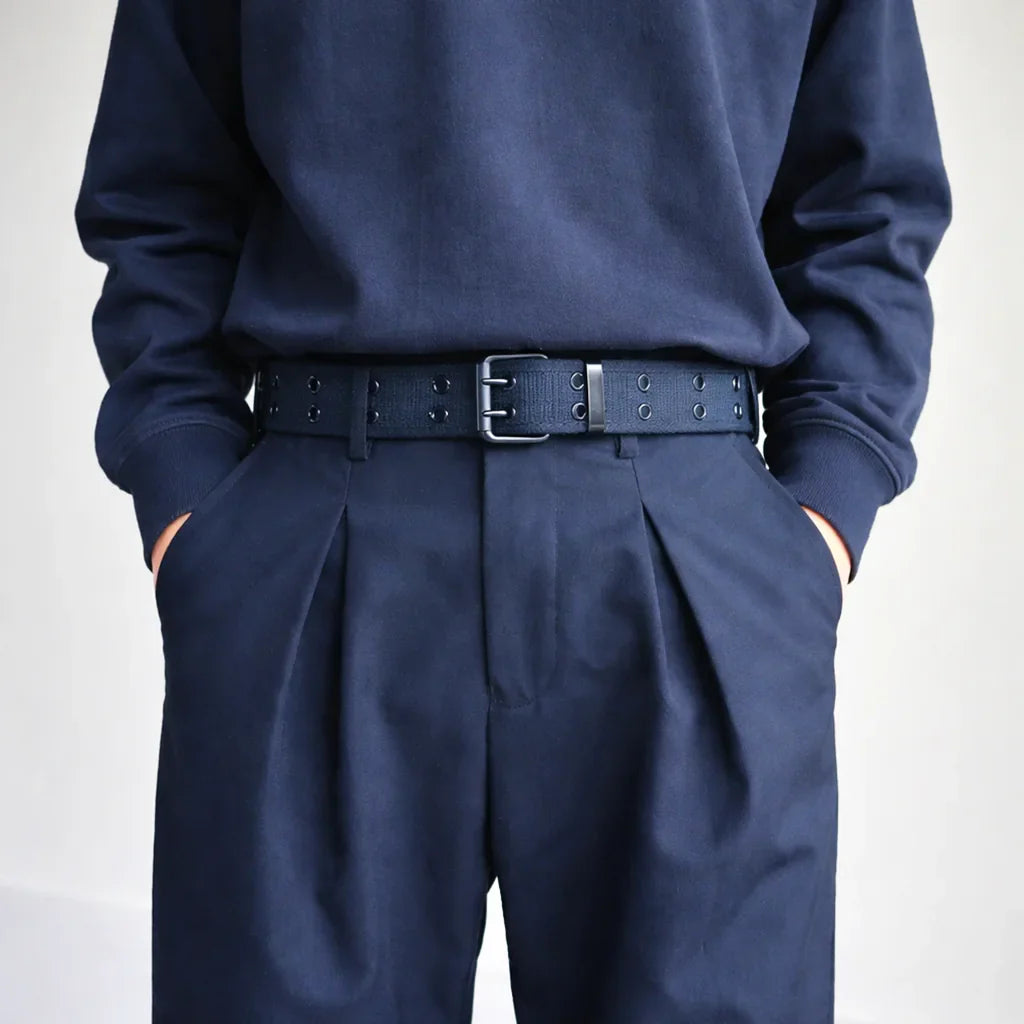 Casual Navy Blue Canvas Double Prong Belt