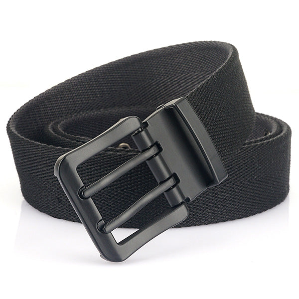 Men's Black Canvas Belt with Double-Prong Buckle