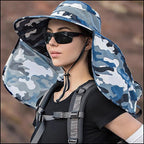 Outdoor Blue Gray Camo Sun Hat with Neck Flap