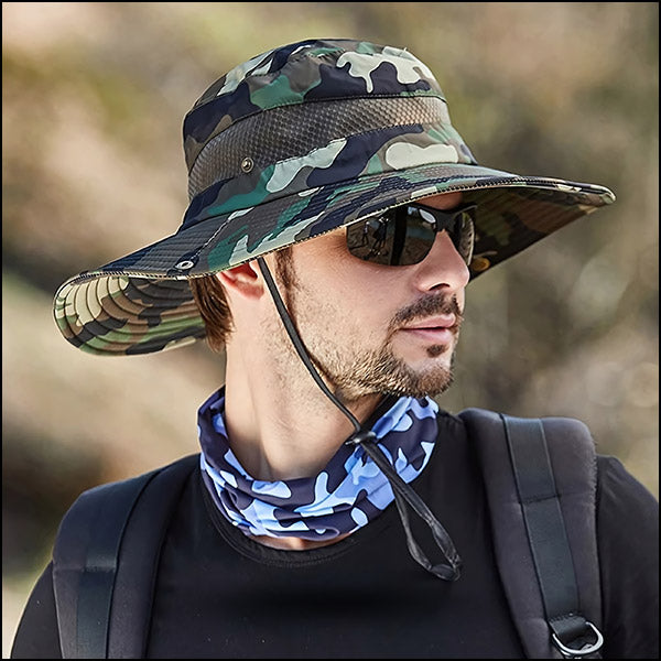 Outdoor Green Camo Boonie Hat with Mesh Band