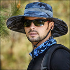 Unisex Blue Camo Sun Hat with Mesh Ventilation