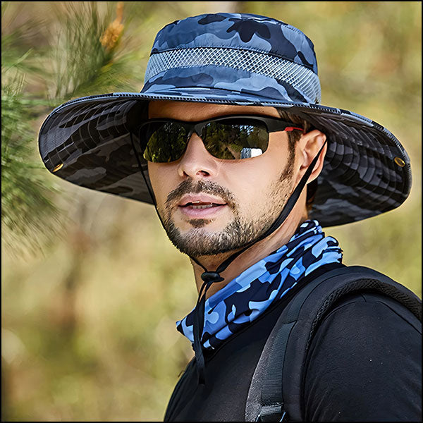 Unisex Blue Camo Sun Hat with Mesh Ventilation