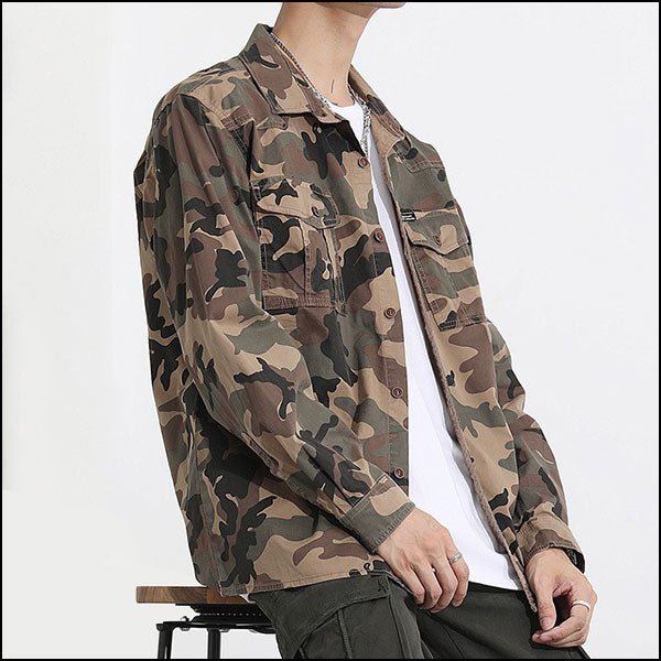 Men's Woodland Camo Utility Jacket with Pockets