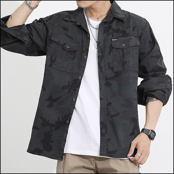 Men's Dark Gray Camo Utility Shirt with Pockets