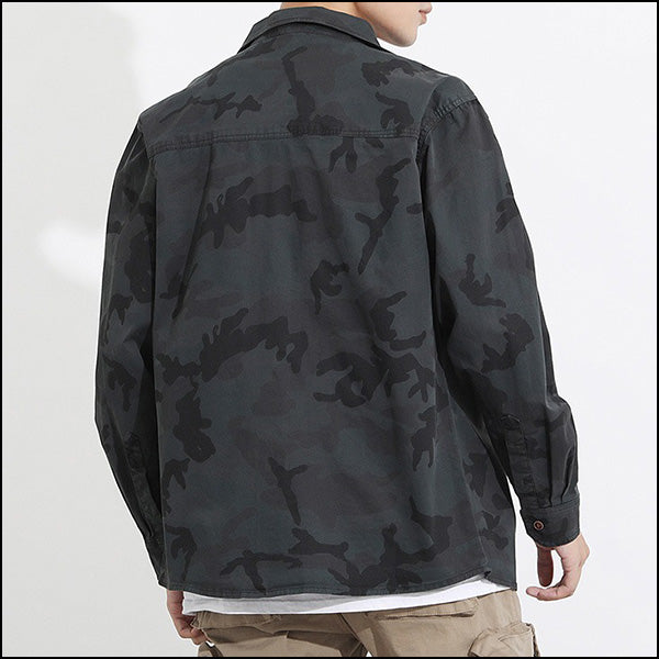 Men's Dark Gray Camo Utility Shirt with Pockets