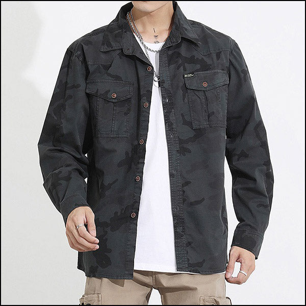 Men's Dark Gray Camo Utility Shirt with Pockets