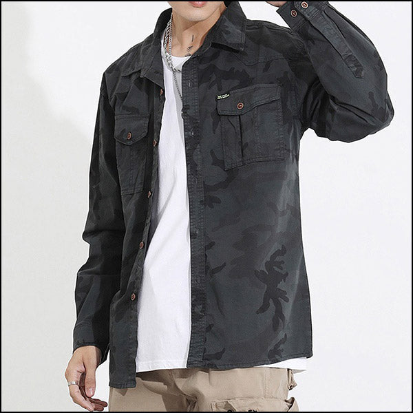 Men's Dark Gray Camo Utility Shirt with Pockets