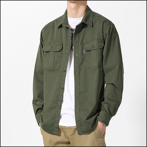 Men's Olive Green Field Shirt with Flap Pockets