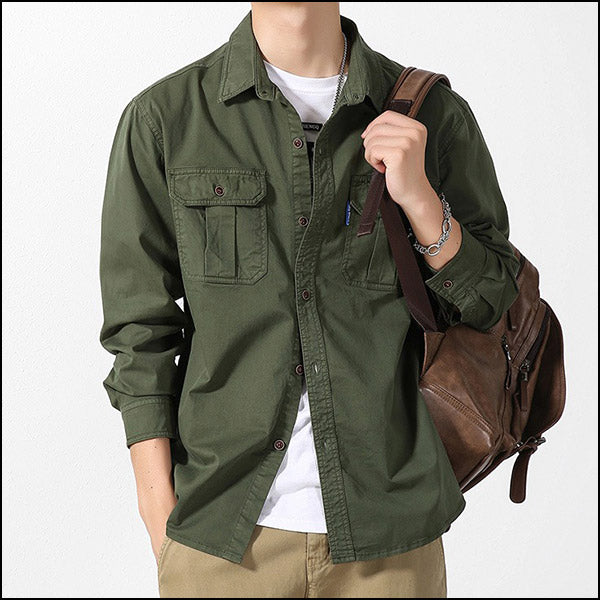 Men's Olive Green Field Shirt with Flap Pockets