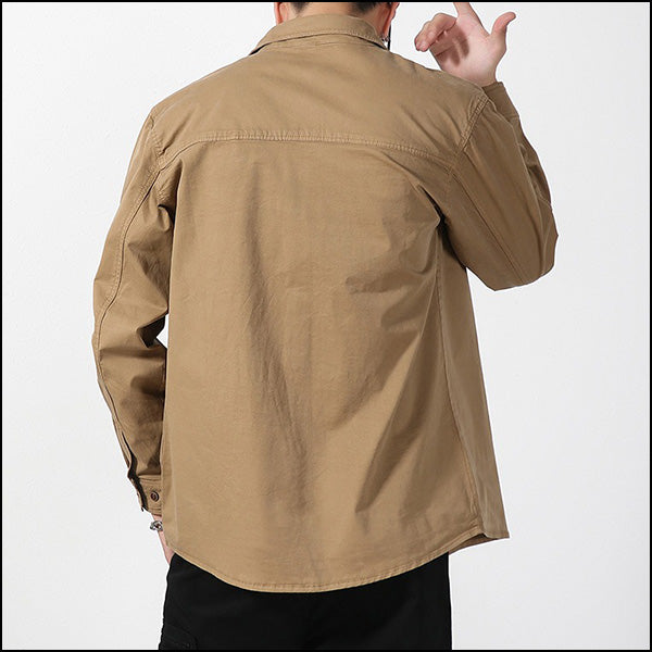 Men's Khaki Utility Long-Sleeve Shirt with Zipper Pocket