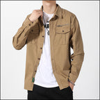 Men's Khaki Utility Long-Sleeve Shirt with Zipper Pocket