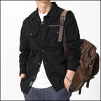 Men's Black Cargo Shirt with Zipper Chest Pocket