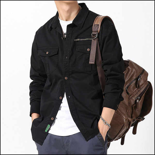 Men's Black Cargo Shirt with Zipper Chest Pocket