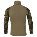 Men's Tan Tactical Shirt with Woodland Camo Sleeves