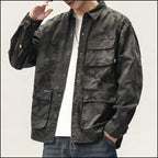 Men's Dark Camo Utility Shirt Jacket with Four Pockets