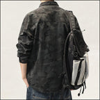 Men's Dark Camo Utility Shirt Jacket with Four Pockets