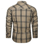 Men's Khaki Plaid Outdoor Shirt with Flap Pockets
