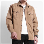 Men's Khaki Utility Button-Up Shirt with Pockets