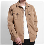 Men's Khaki Utility Button-Up Shirt with Pockets