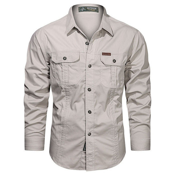 Men's Tactical Cargo Long Sleeve Shirt in Light Gray
