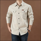 Men's Tactical Cargo Long Sleeve Shirt in Light Gray