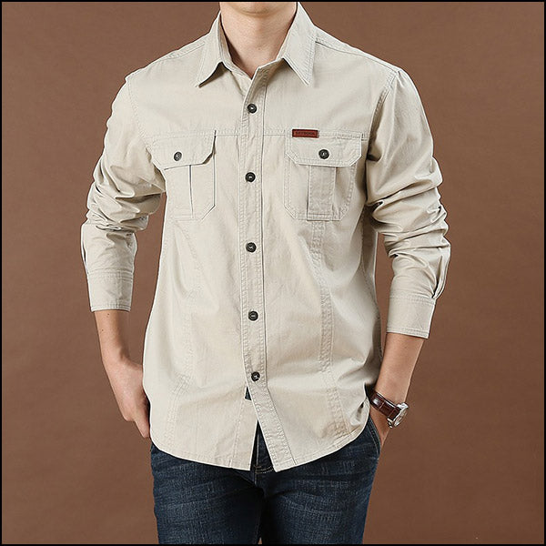 Men's Tactical Cargo Long Sleeve Shirt in Light Gray