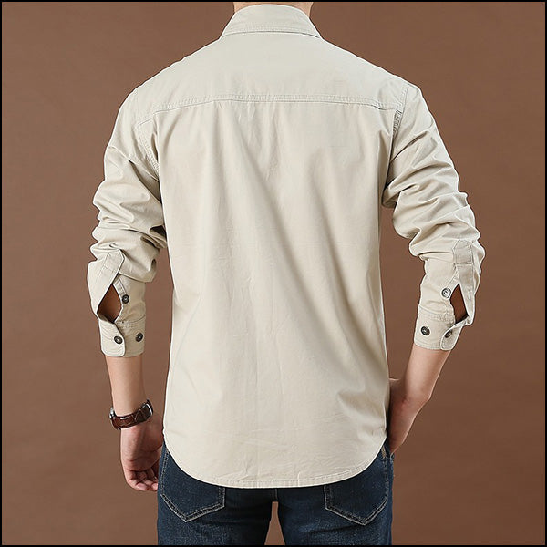 Men's Tactical Cargo Long Sleeve Shirt in Light Gray