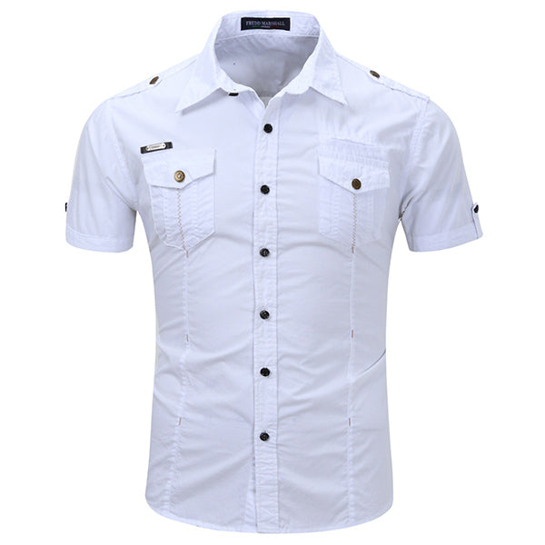 Men's Slim Fit White Short Sleeve Utility Shirt