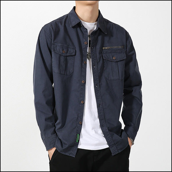 Men's Dark Navy Utility Shirt with Zipper Pocket