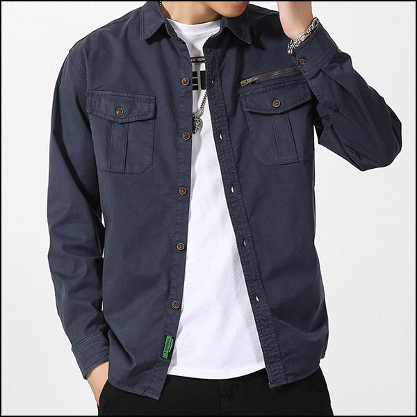 Men's Dark Navy Utility Shirt with Zipper Pocket