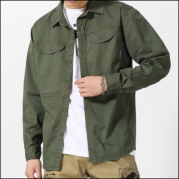 Men's Olive Green Utility Button-Up Shacket