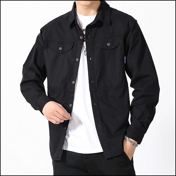 Men's Black Utility Button-Down Shirt with Pockets